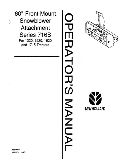 New Holland 716B 60 Inch snowblower AttachOM for 1320 1520 1620 1715 Operator's Manual (42871670)