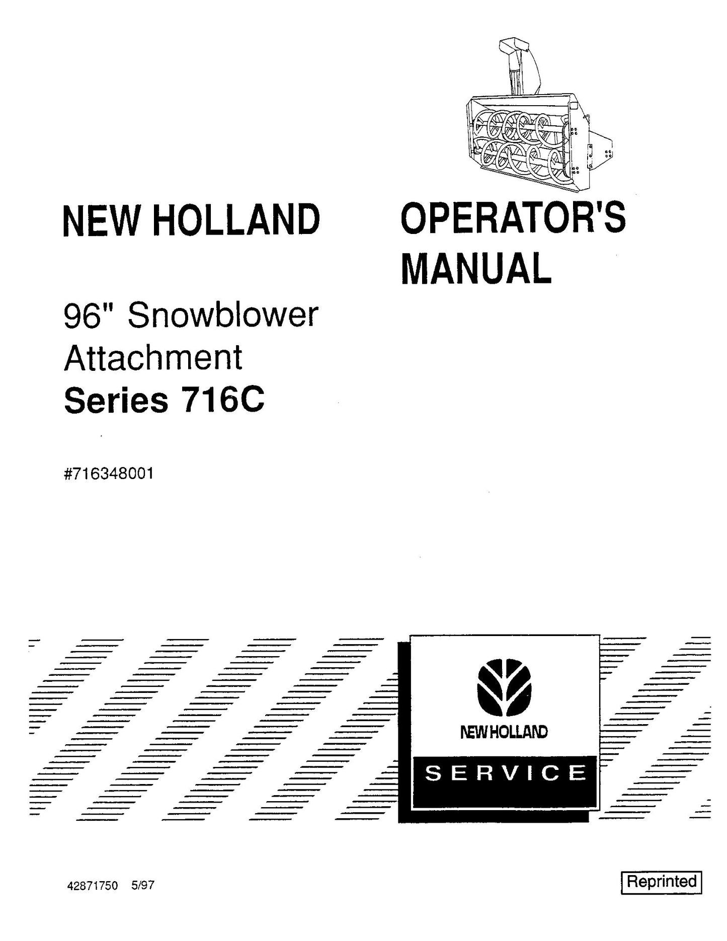 New Holland 96 Inch Snowblower Attachment For 716C Series Operator's Manual (42871750)
