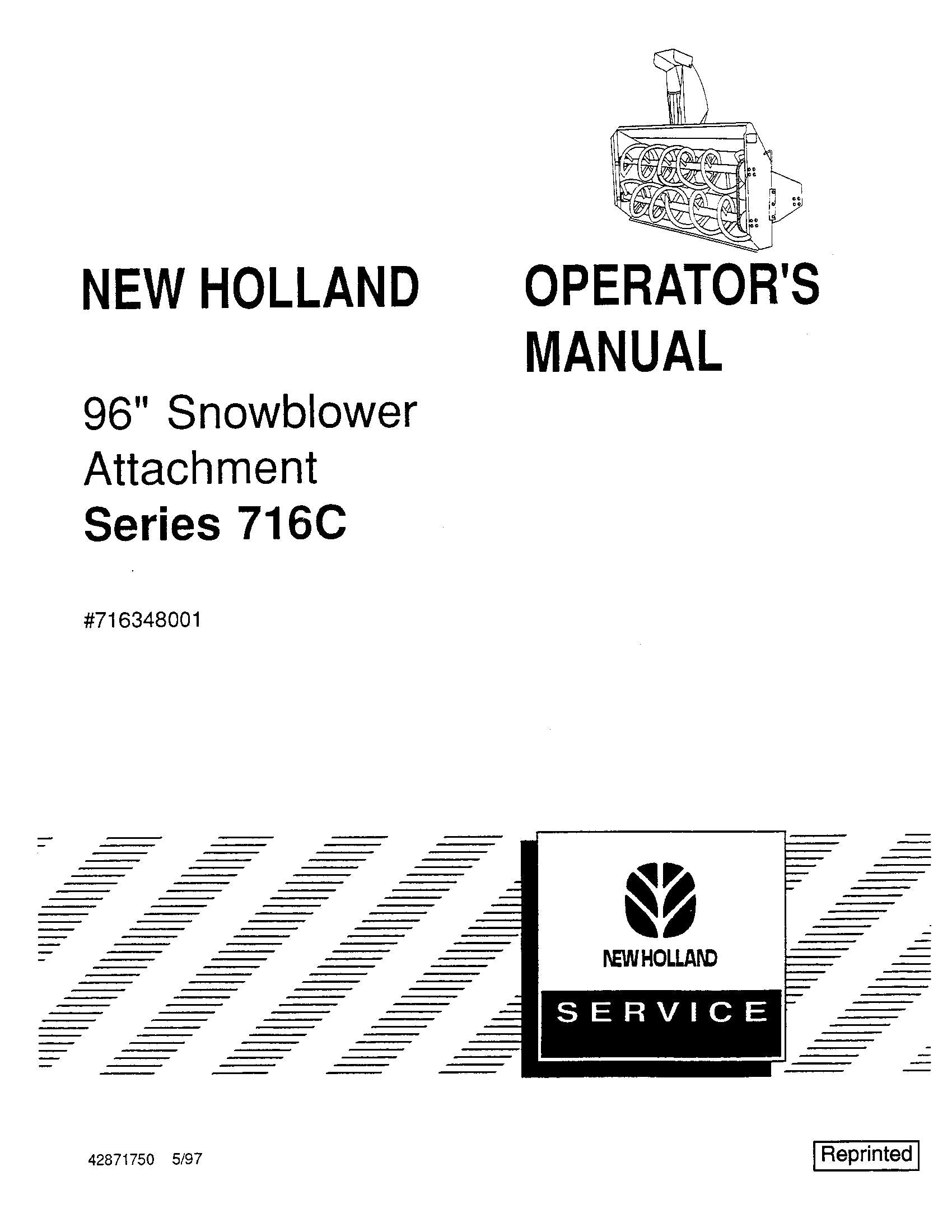 New Holland 96 Inch Snowblower Attachment For 716C Series Operator's Manual (42871750)