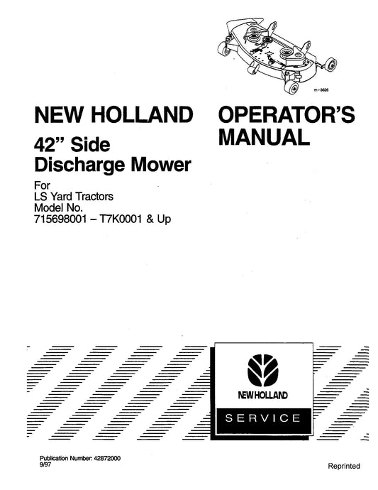 New Holland 42 Inches Side Discharge Mower for LS Tractors Operator's Manual (42872000)