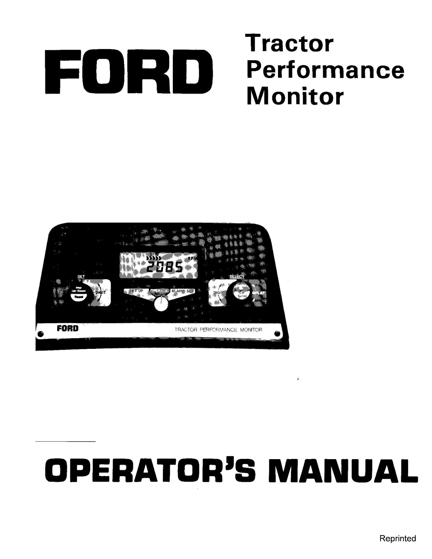 Ford A Tractor Performance Monitor 1984-1986 Operator's Manual (42881005)