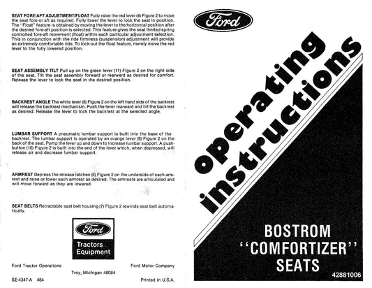 Ford A Bostrom Comfortizer Seat OM Instr. Operator's Manual (42881006)