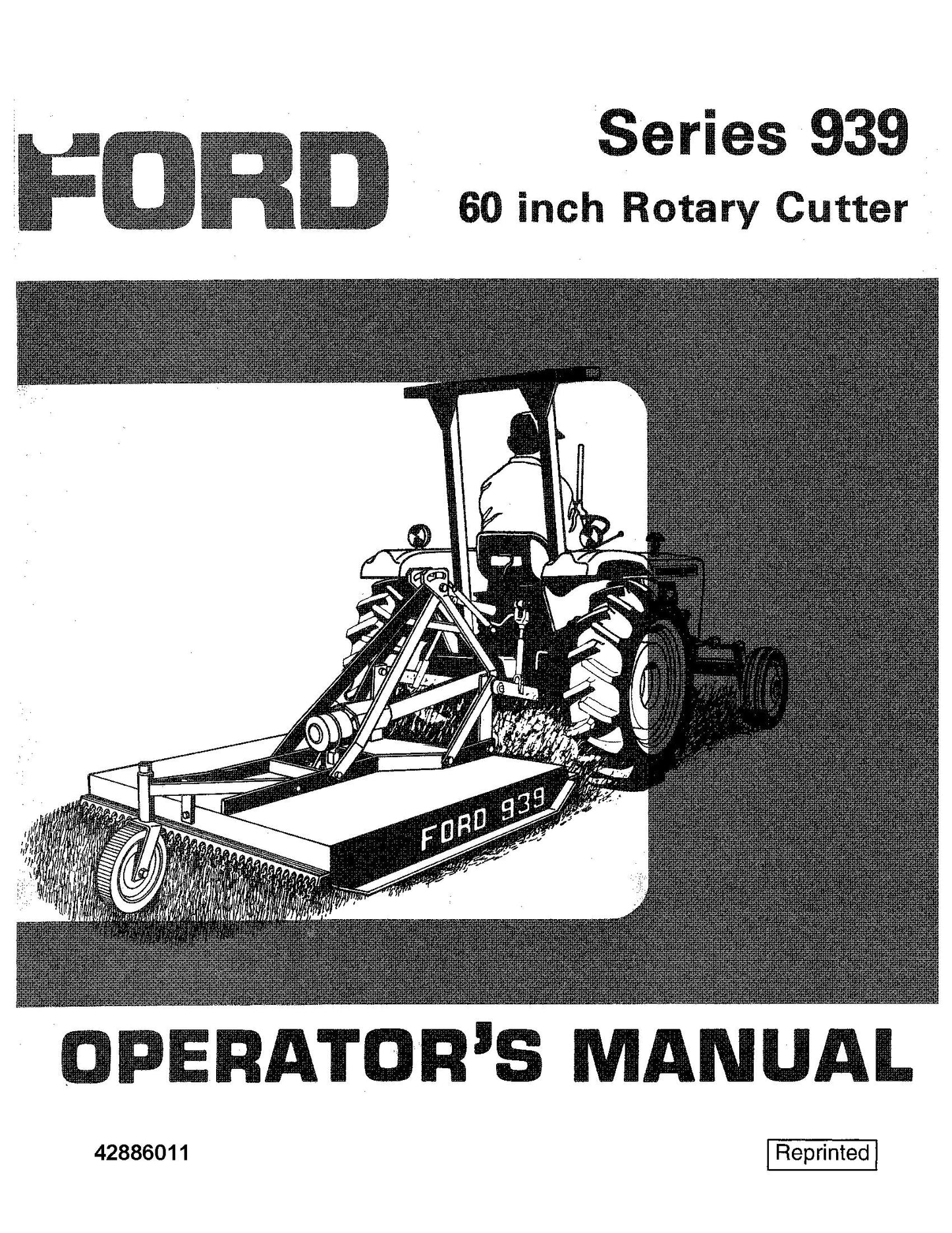 Ford A Series 939 60 Inch Rotary Cutter Operator's Manual (42886011)