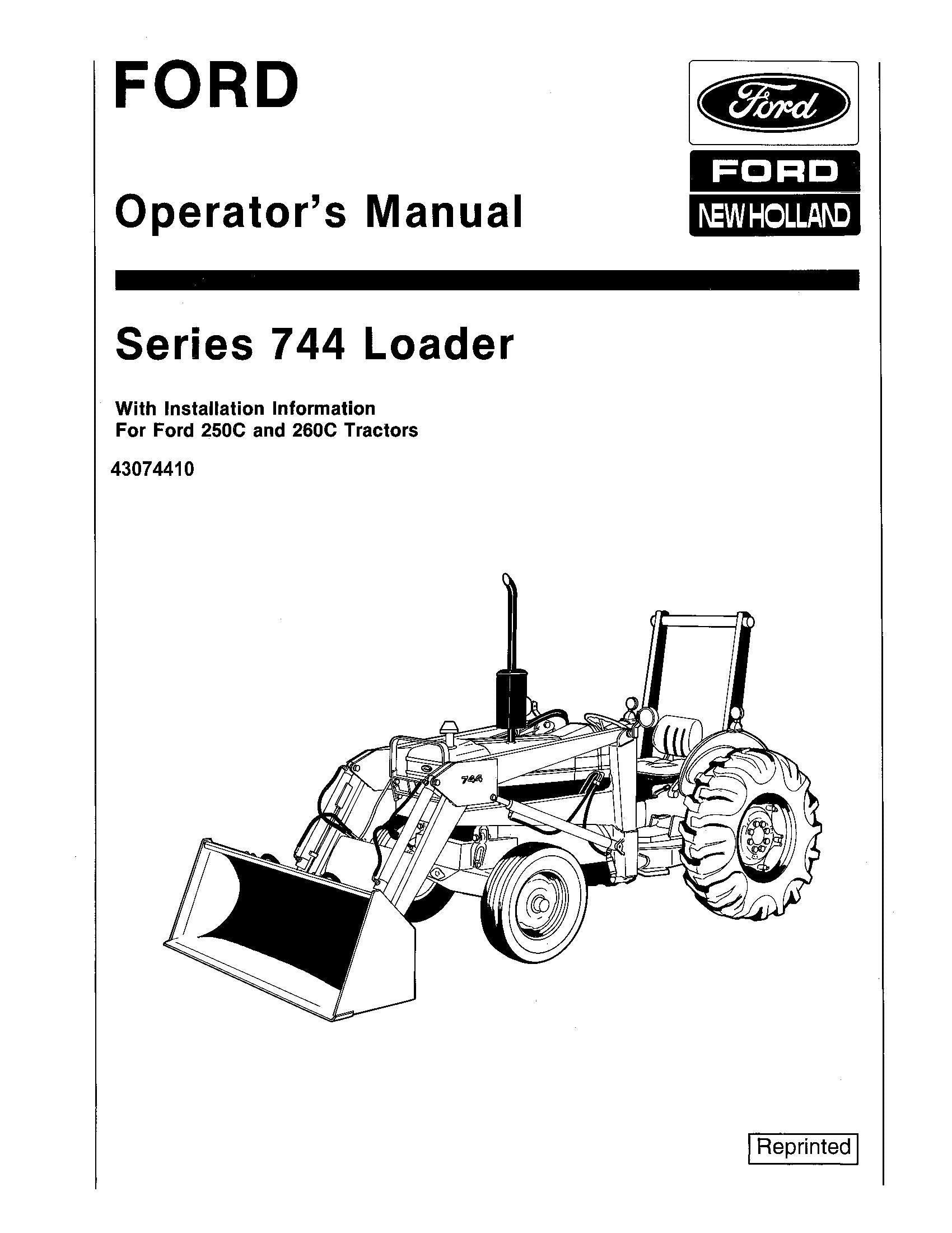 Ford 744 Loader for 250C, 260C Tractor Operator's Manual (43074410)
