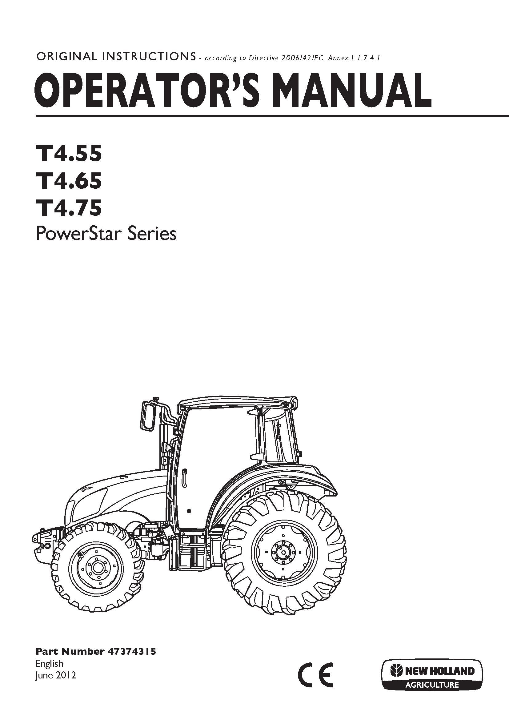 New Holland T455, T465, T475 PowerStar Series Tractors Operator's Manual (47374315)