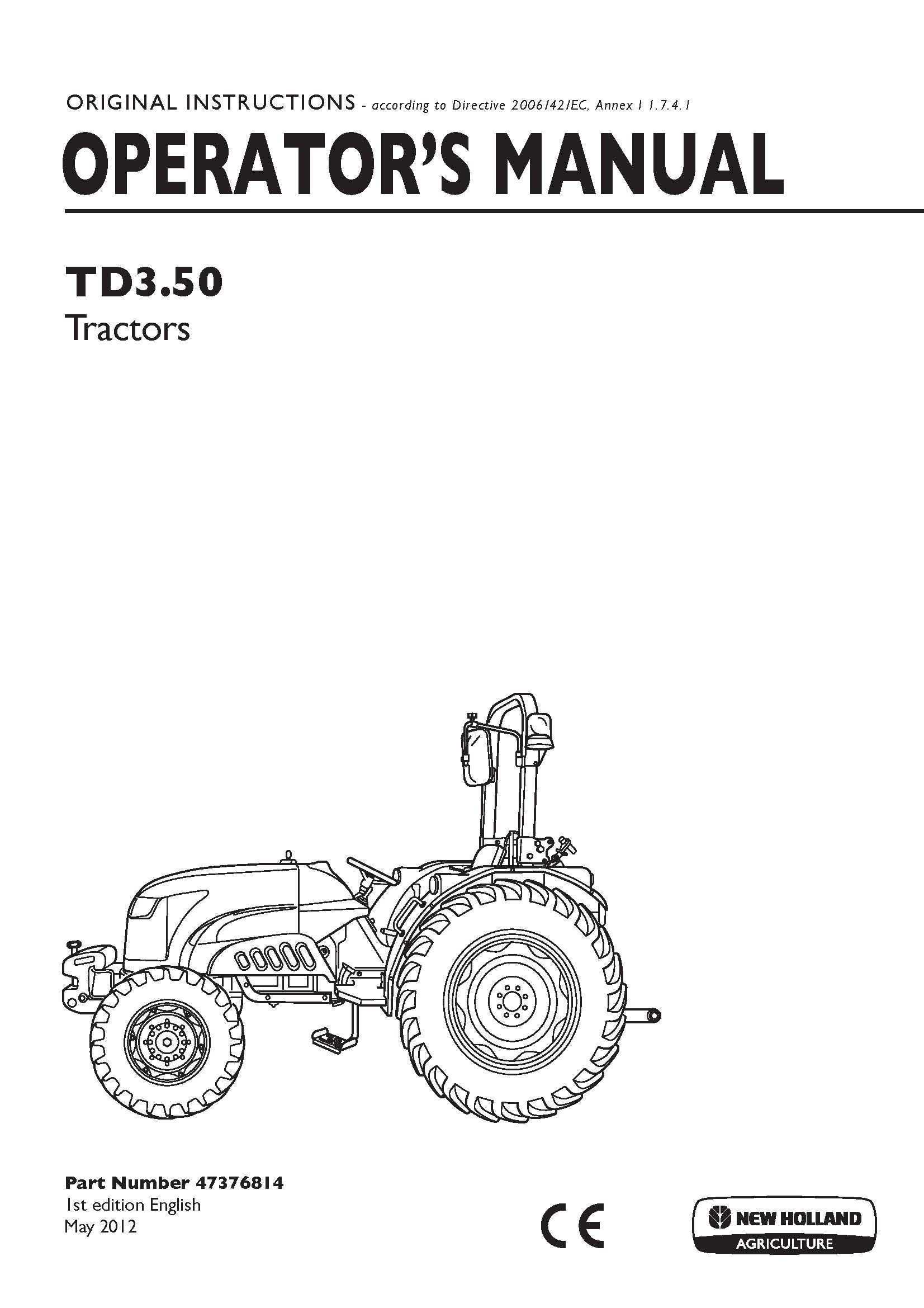 New Holland TD3.50 Tractors Operator's Manual (47376814)