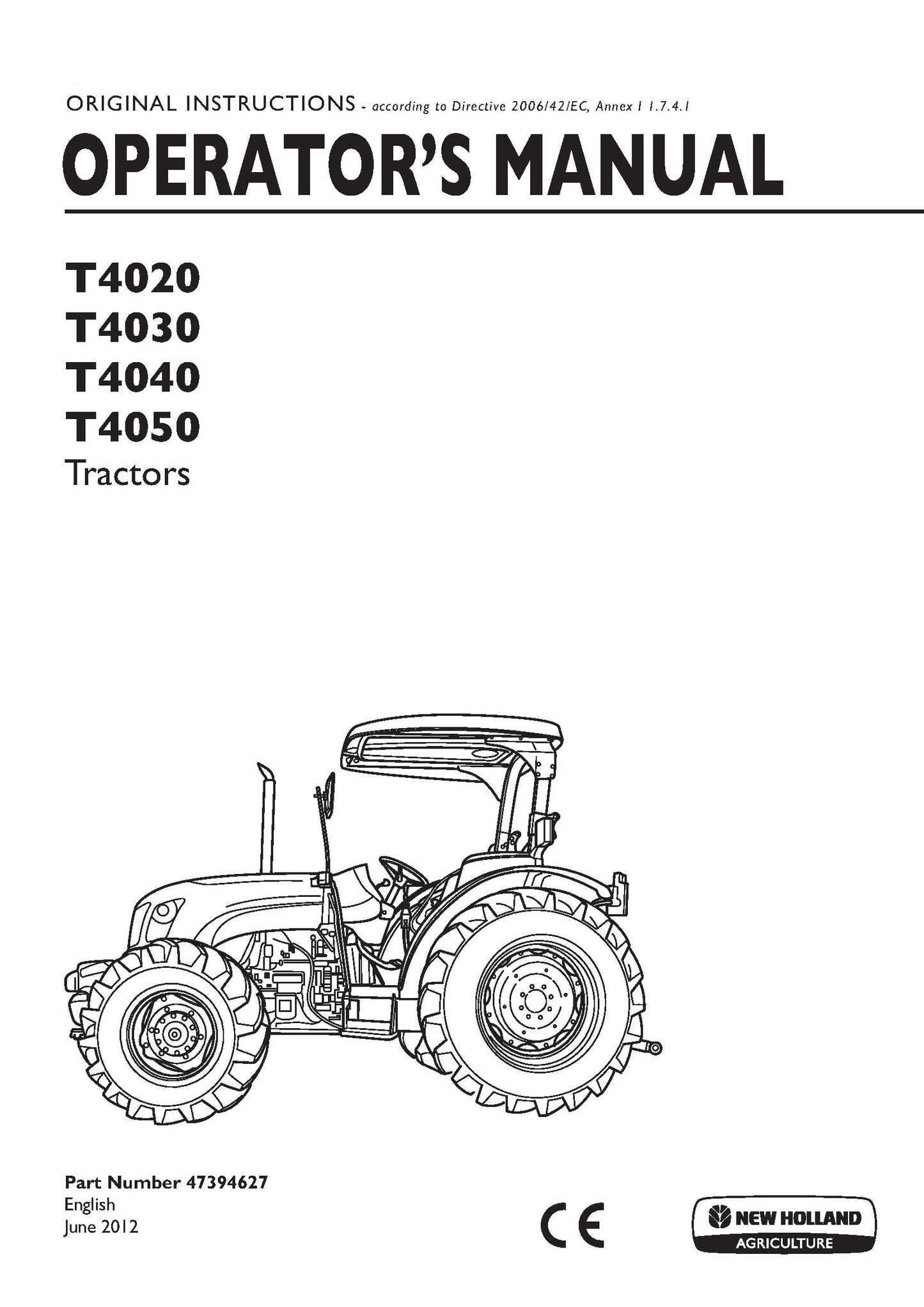 New Holland T4020, T4030, T4040, T4050 Tractor Operator's Manual (47394627)