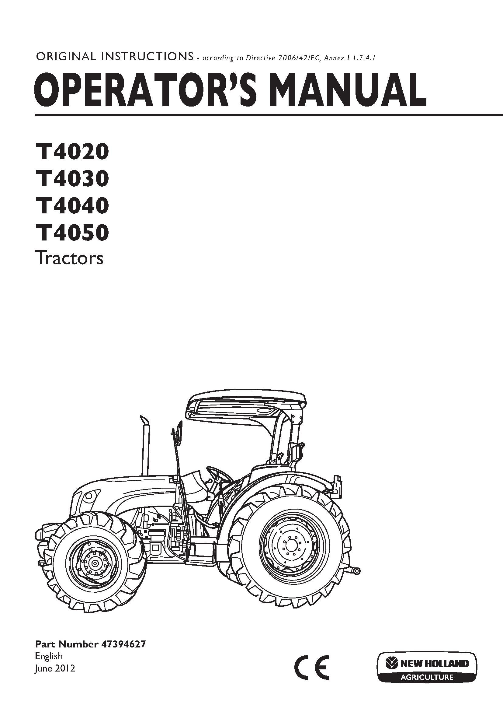 New Holland T4020, T4030, T4040, T4050 Tractor Operator's Manual (47394627)