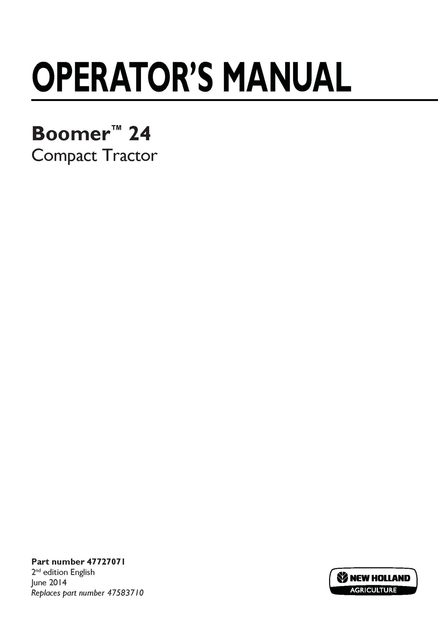 New Holland Boomer 24 Compact Tractor Operator's Manual (47727071)