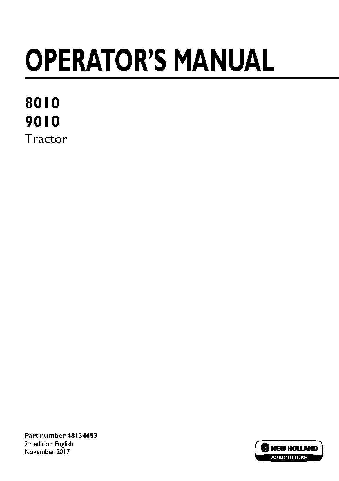 New Holland 8010, 9010 Excel Tractor Operator's Manual (48134653)