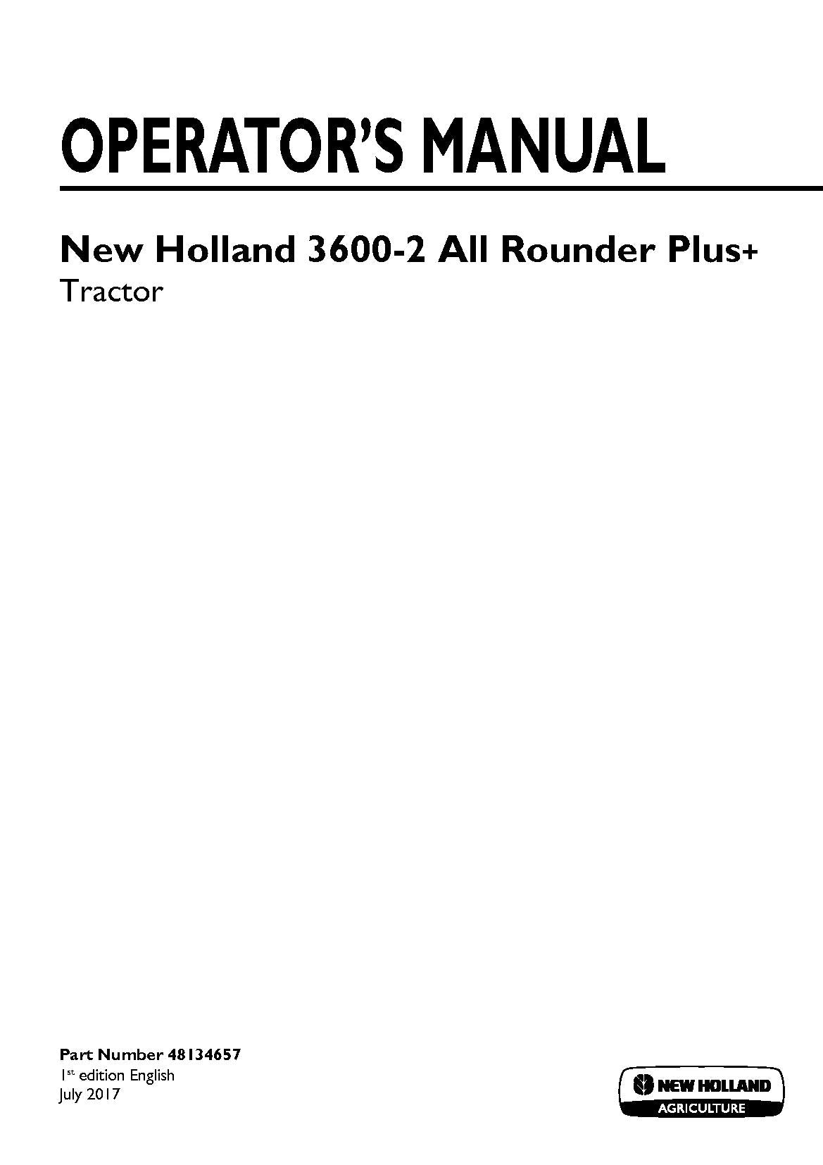 New Holland 3600-2 All Rounder Plus Tractor Operator's Manual (48134657)