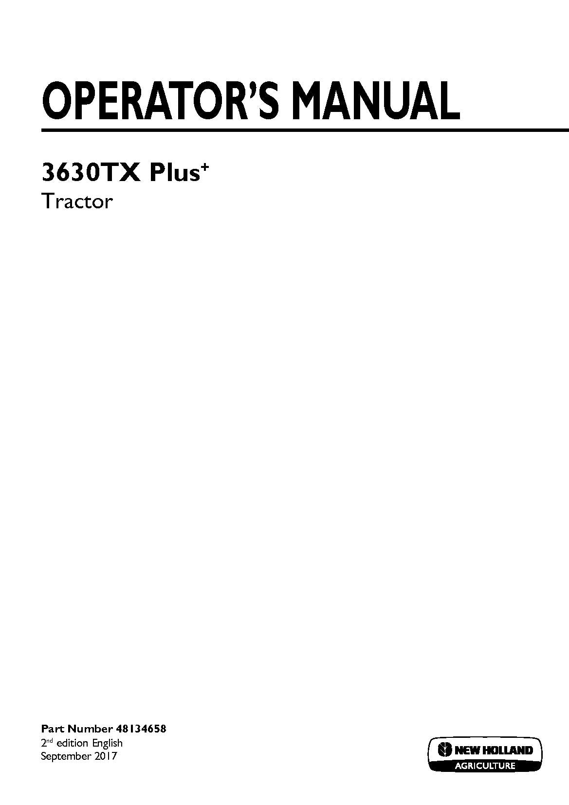 New Holland 3630TX Plus+ Tractor Operator's Manual (48134658)