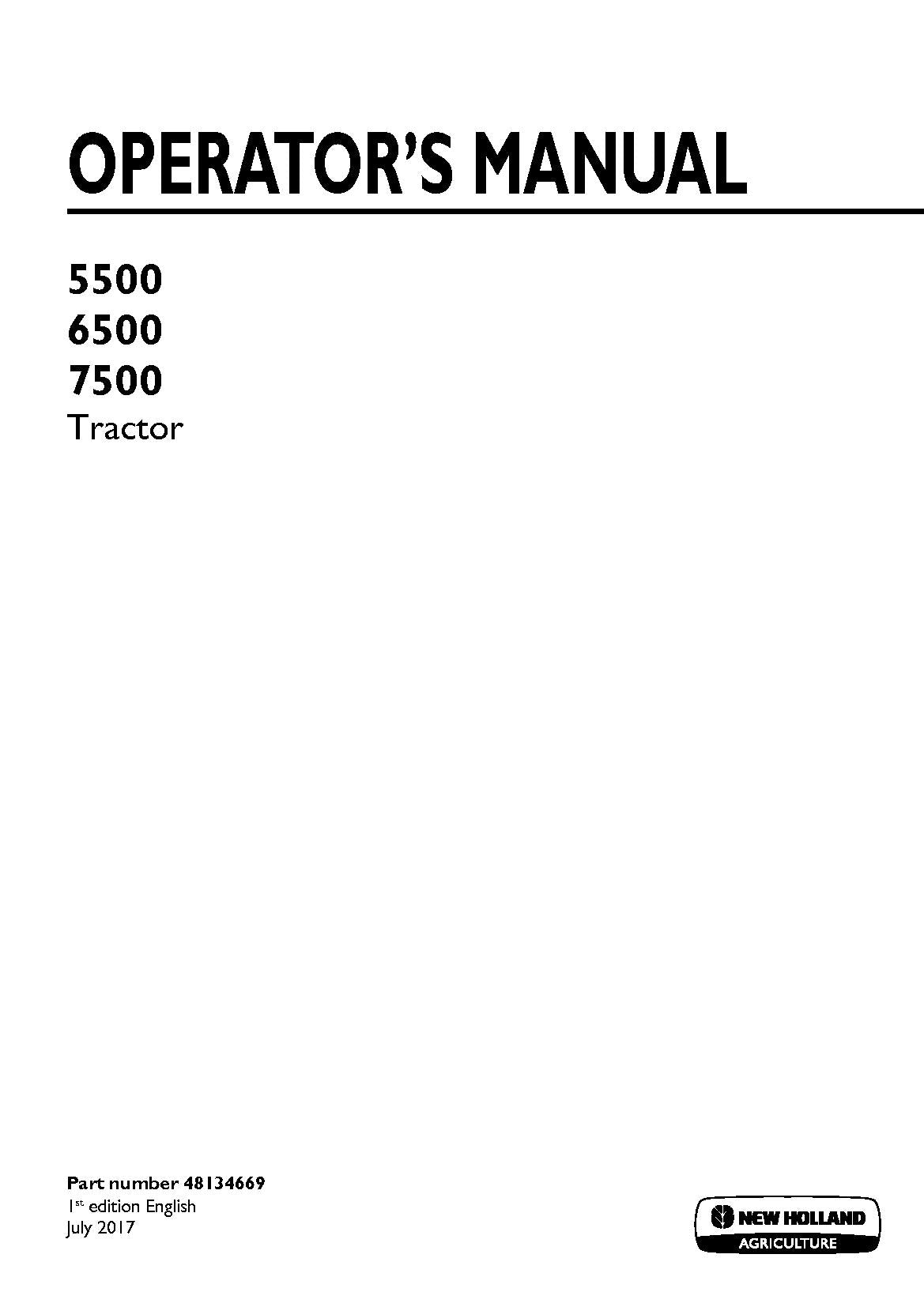 New Holland 5500, 6500, 7500 Tractor Operator's Manual (48134669)