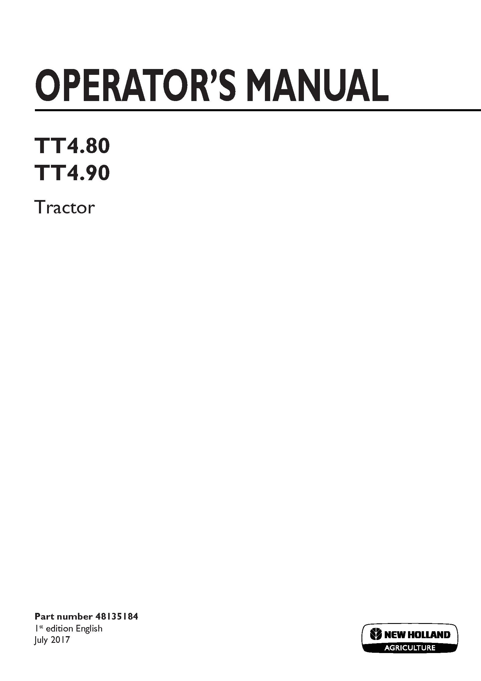 New Holland TT4.80, TT4.90 Tier 3 Tractor Operator's Manual (48135184)