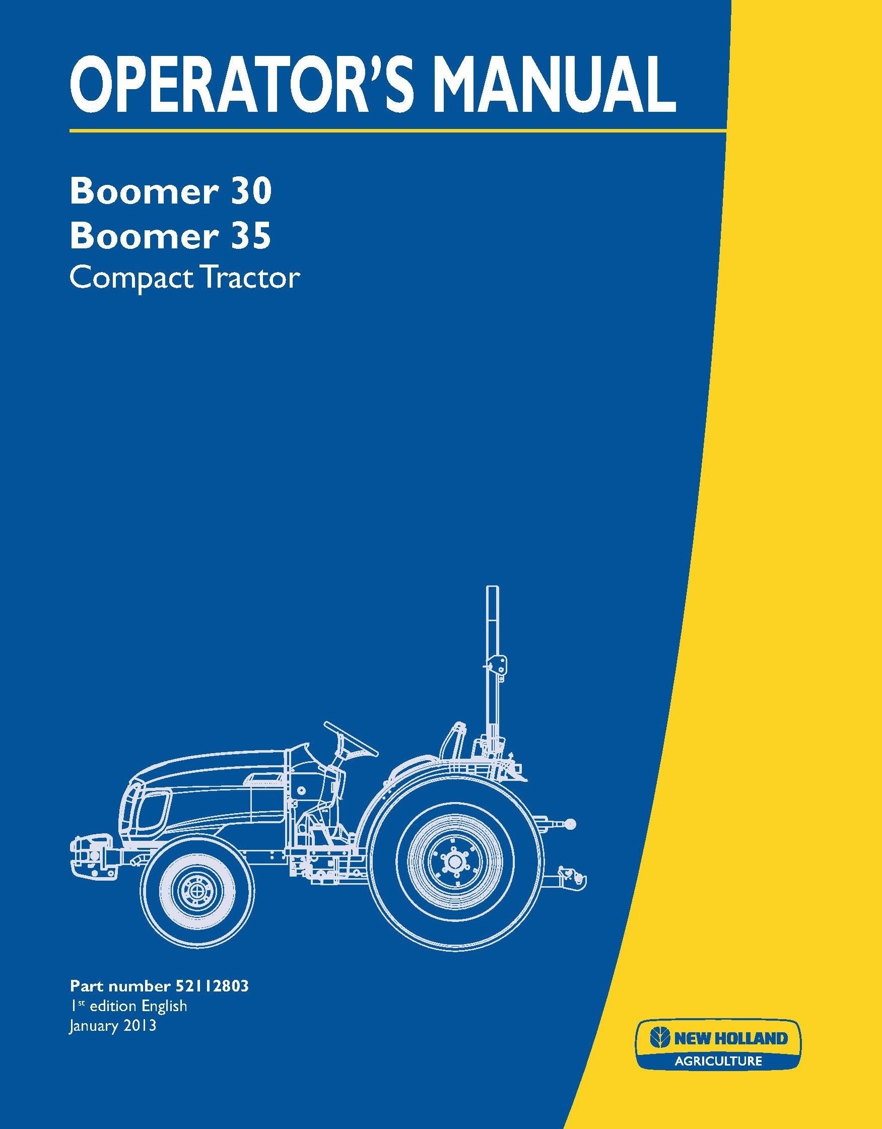New Holland Boomer 30, Boomer 35 Tractors - Australia Only Operator's Manual (52112803)