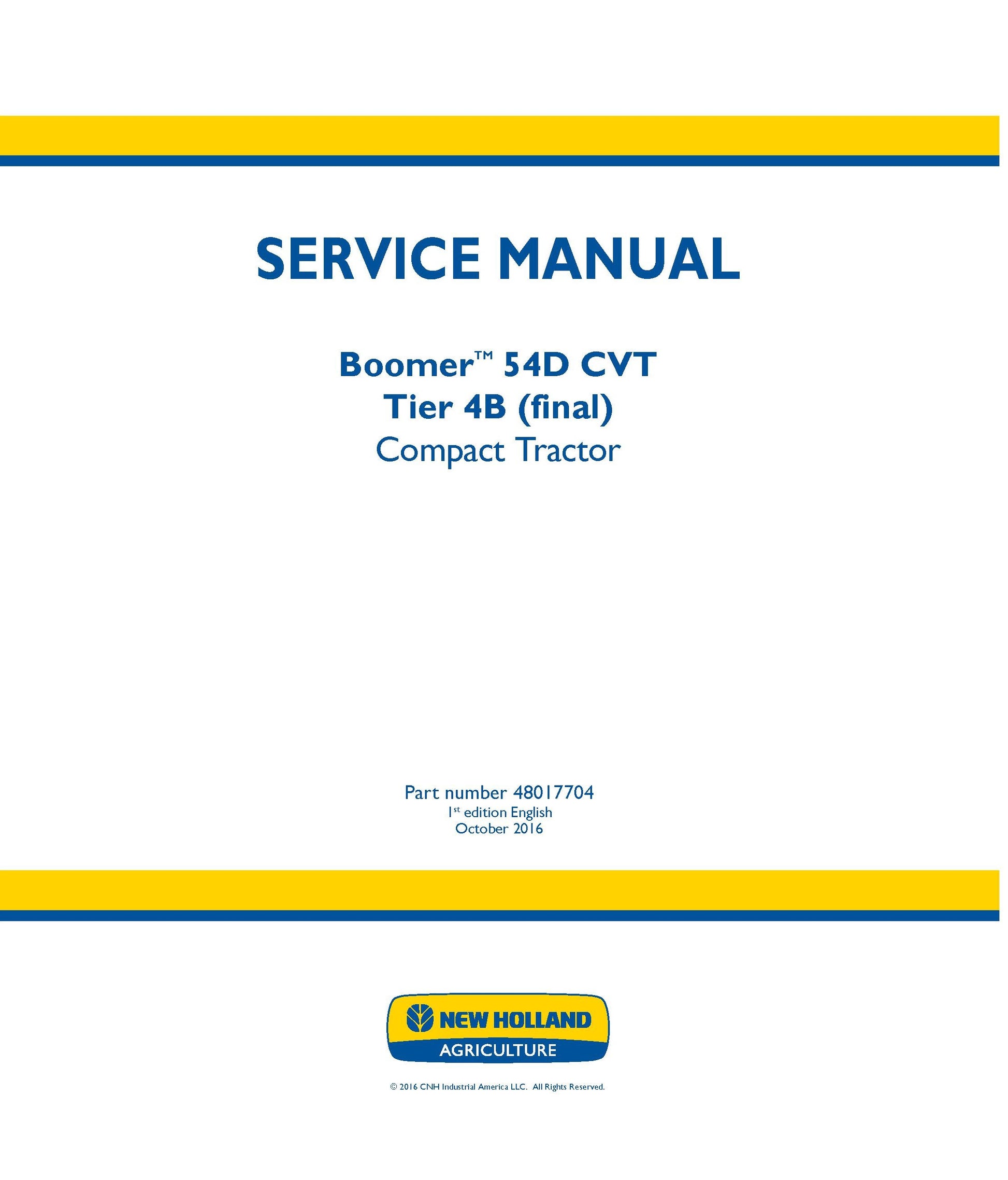 New Holland 54D CVT T4 Boomer Tractor Service Repair Manual (48017704)