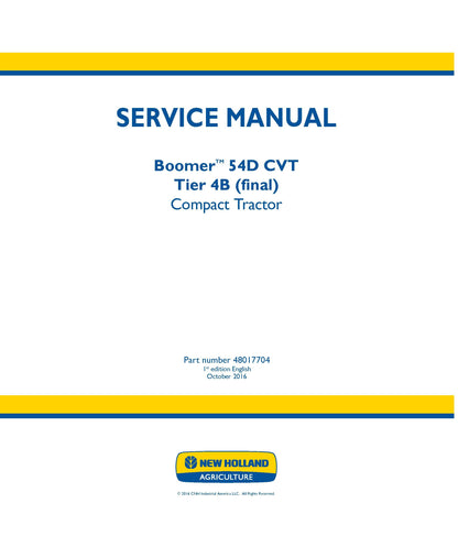 New Holland 54D CVT T4 Boomer Tractor Service Repair Manual (48017704)