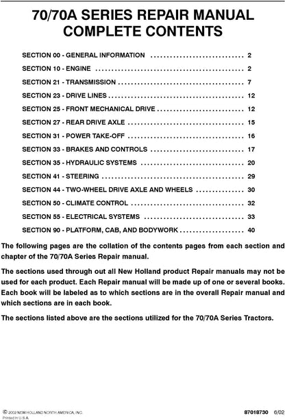 New Holland 7070A SERIES Service Repair Manual 87018722