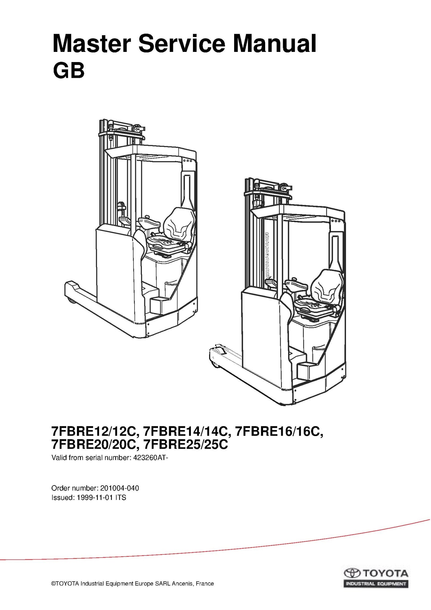 Toyota 7FBRE12-25 C 1999 Spare Parts Catalog