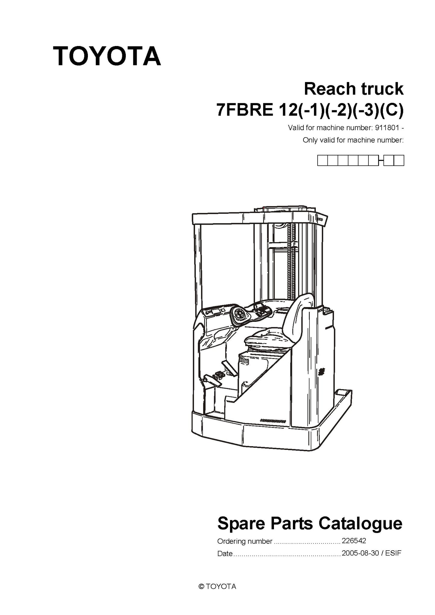 Toyota 7FBRE12 SN911801 Spare Parts Catalog