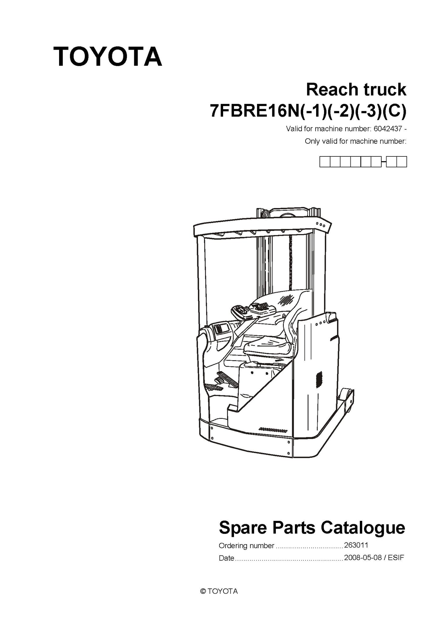 Toyota 7FBRE16N SN6042437 Spare Parts Catalog