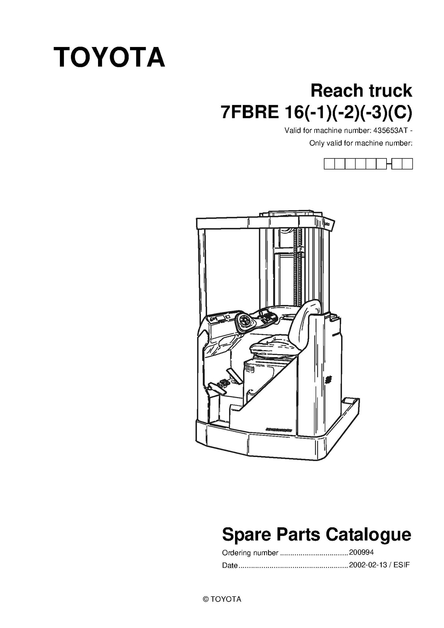 Toyota 7FBRE16 SN435653 - 564299 Spare Parts Catalog