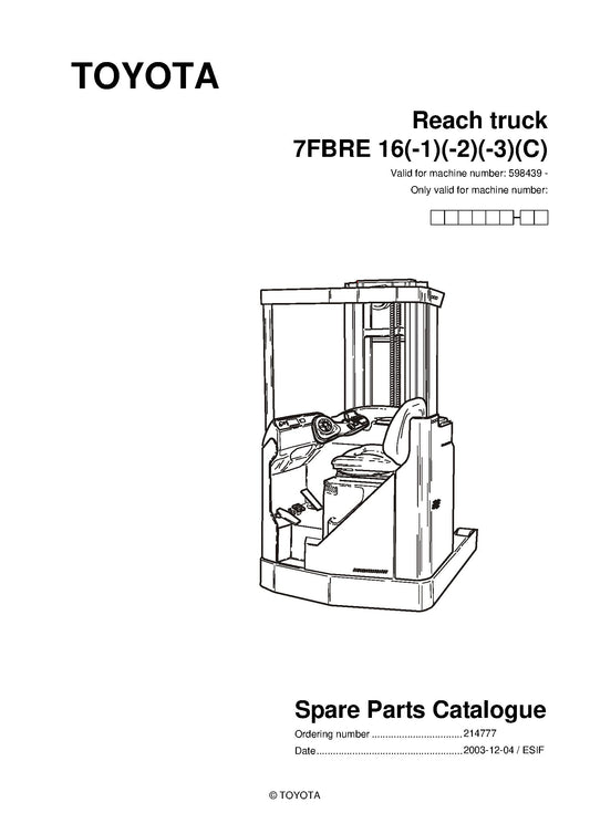 Toyota 7FBRE16 SN598439 - 709568 Spare Parts Catalog