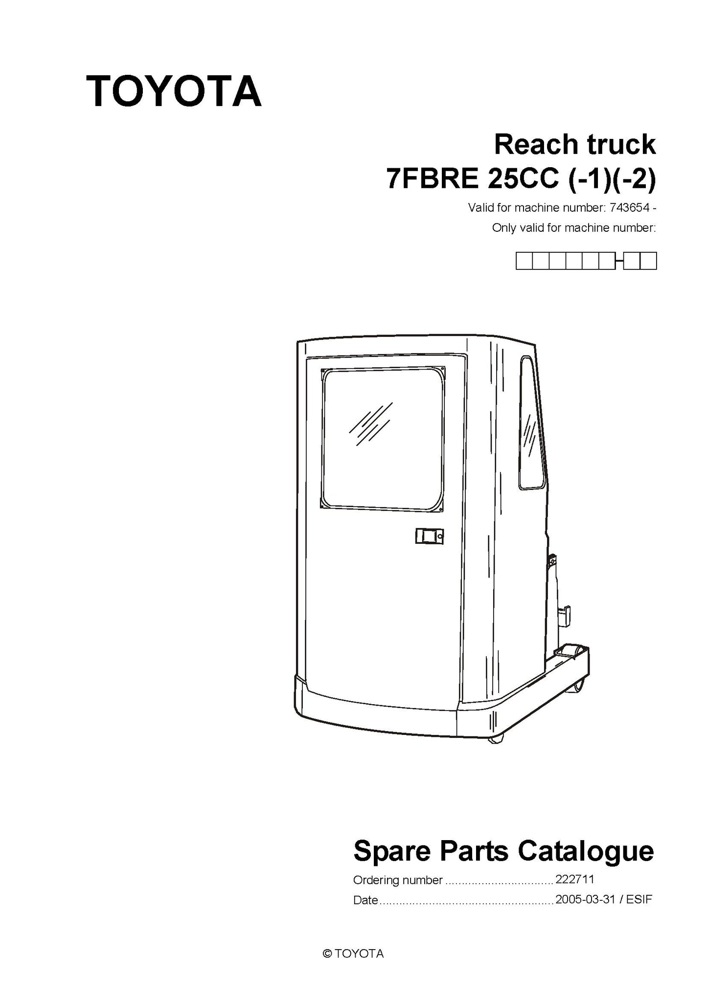 Toyota 7FBRE25CC SN743654 Spare Parts Catalog