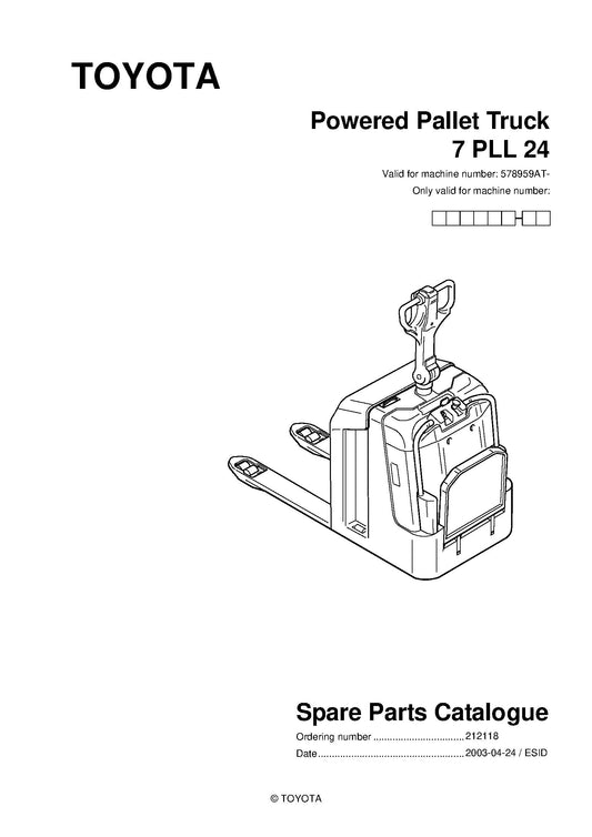 Toyota 7PLL24 SN578959 - 584970 Spare Parts Catalog