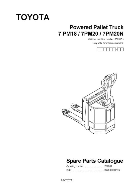 Toyota 7PM18 20 20N SN936513 - 945167 Spare Parts Catalog