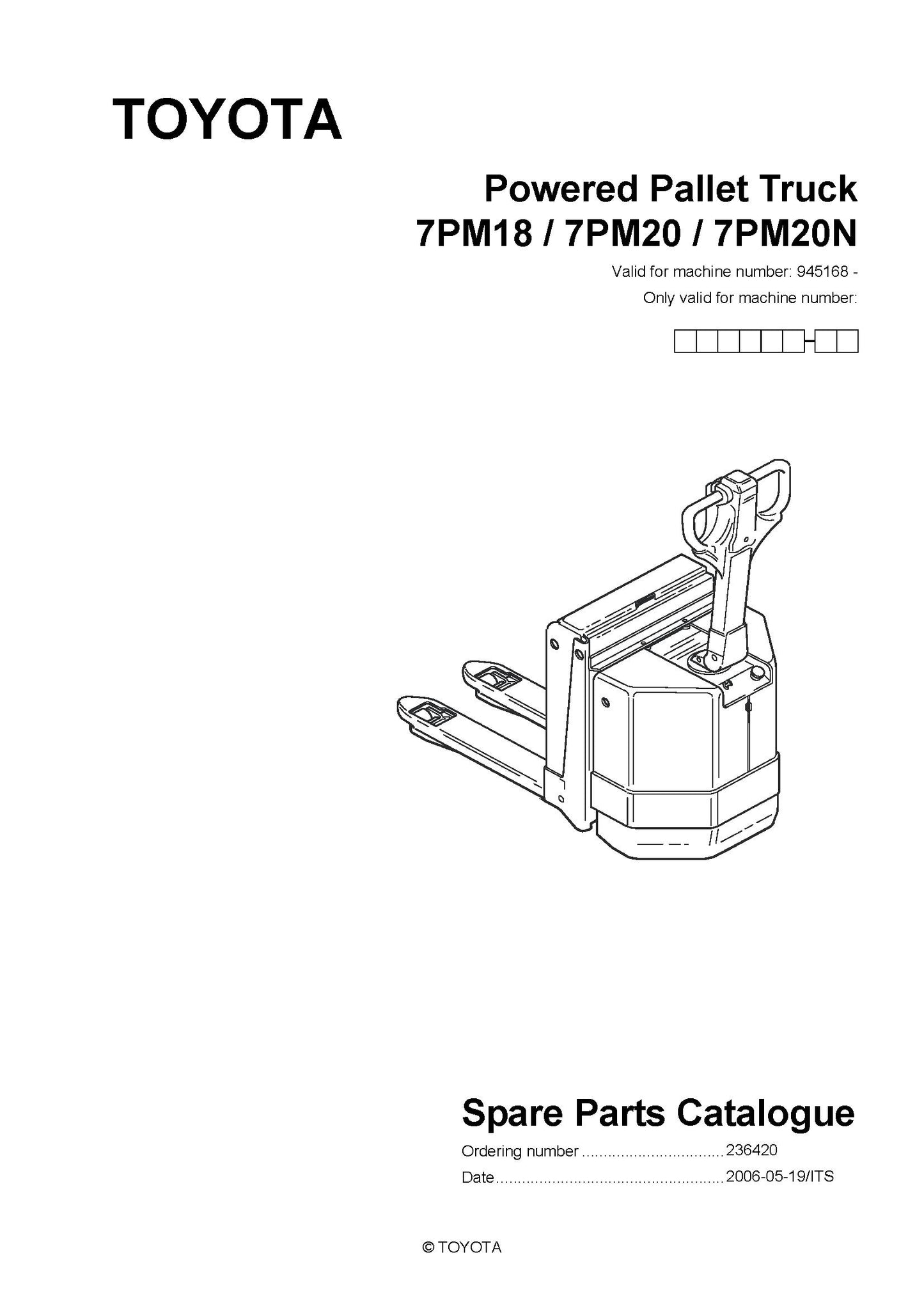 Toyota 7PM18 20 20N SN945168 - 955772 Spare Parts Catalog