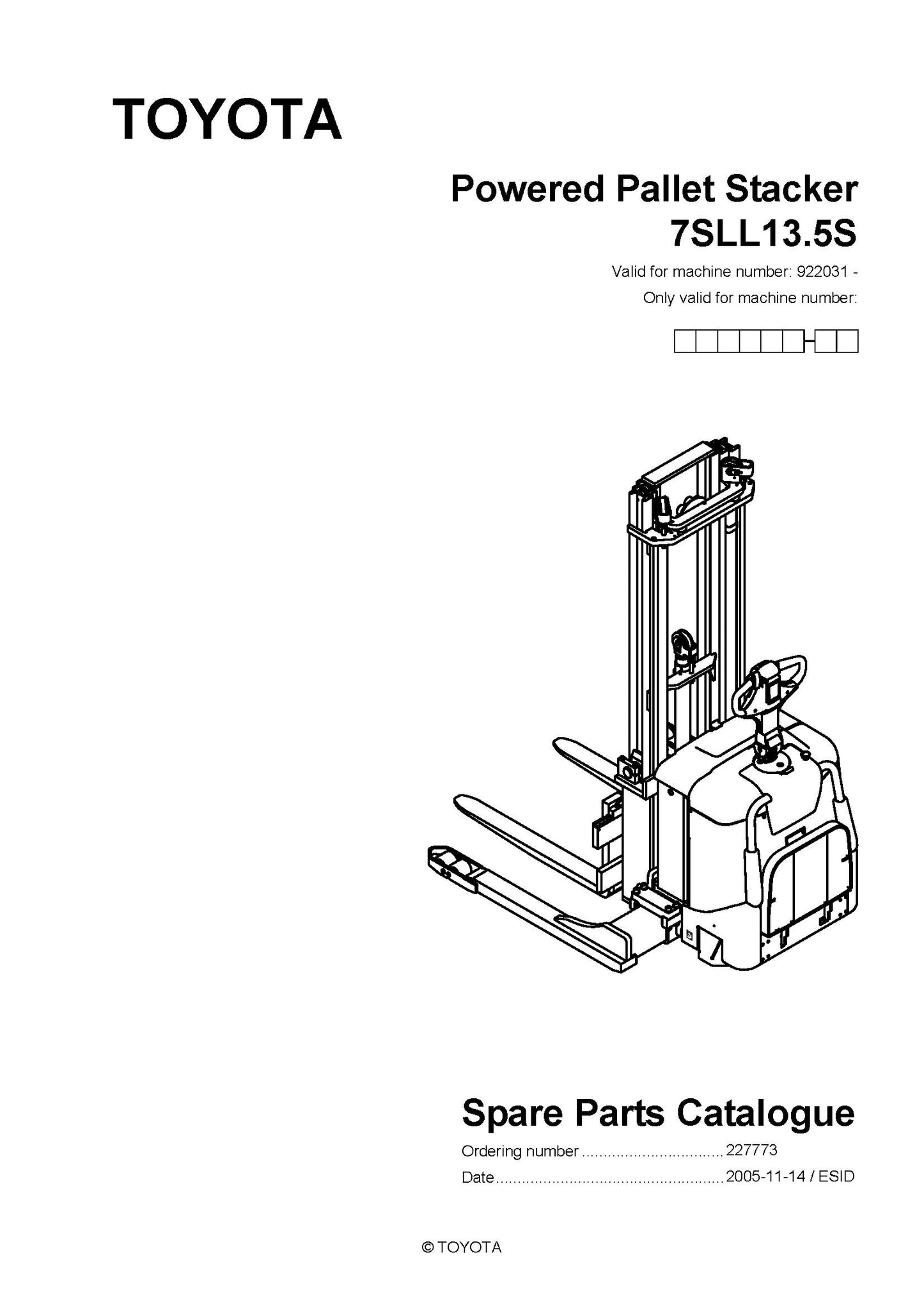 Toyota 7SLL13,5S SN922031 - 925297 Spare Parts Catalog