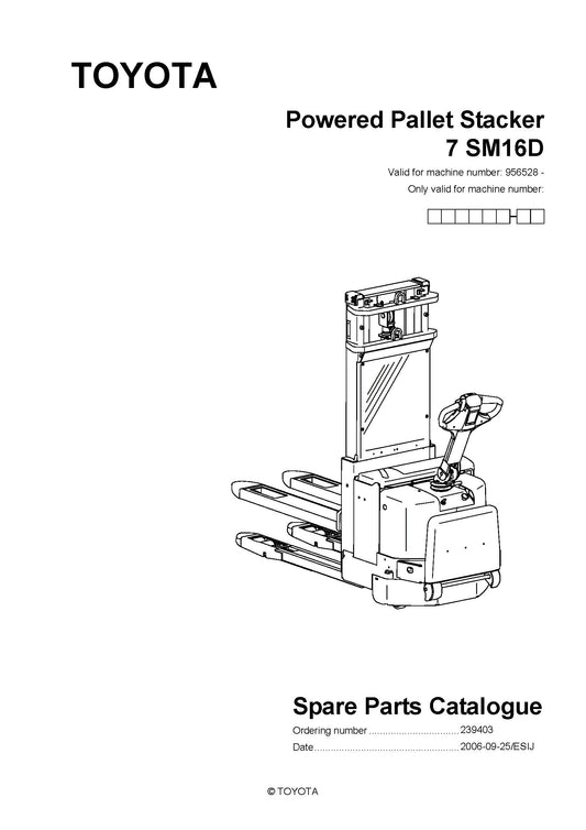 Toyota 7SM16D SN956528 Spare Parts Catalog