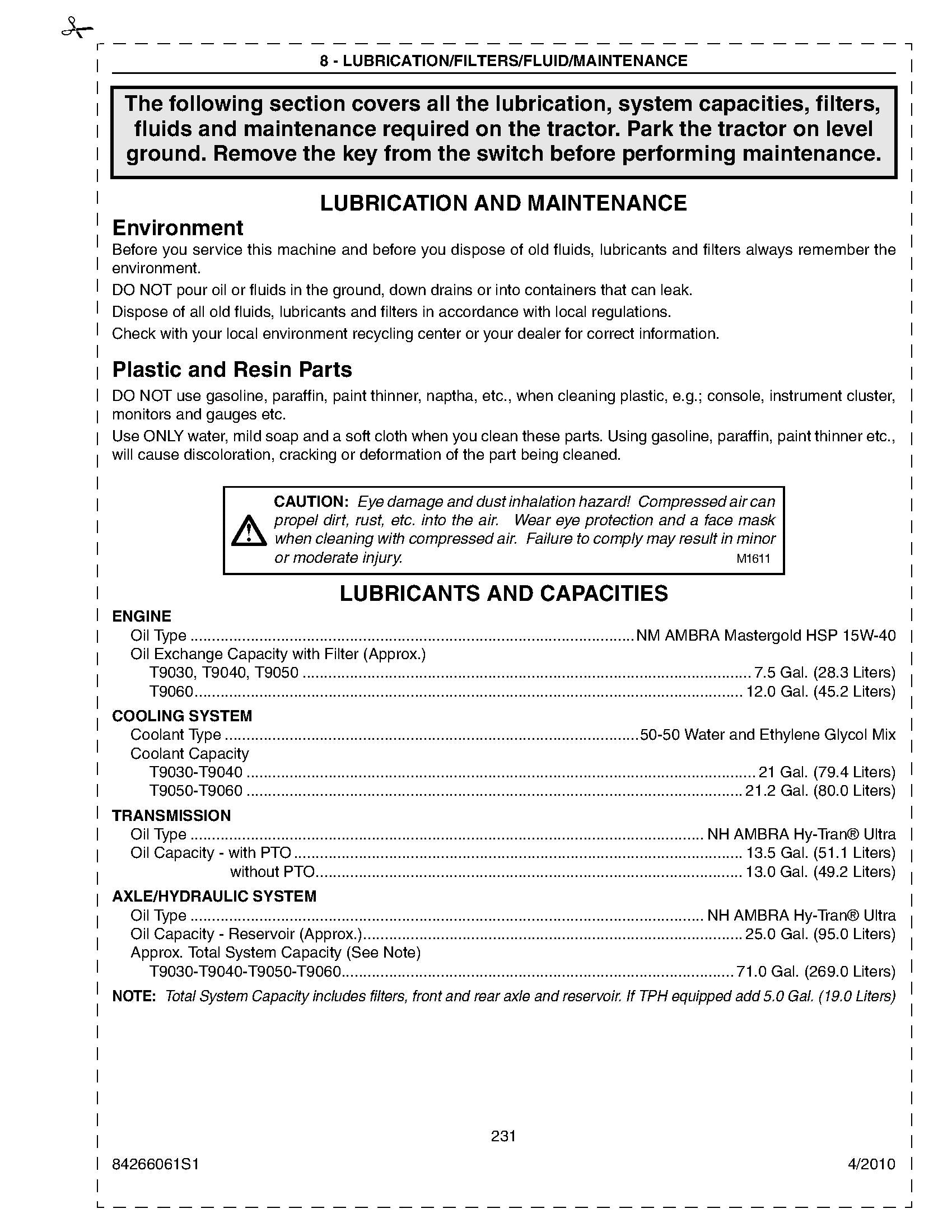 New Holland T9030,T9040,T9050 Series Tractors Operator's Manual (84266061)