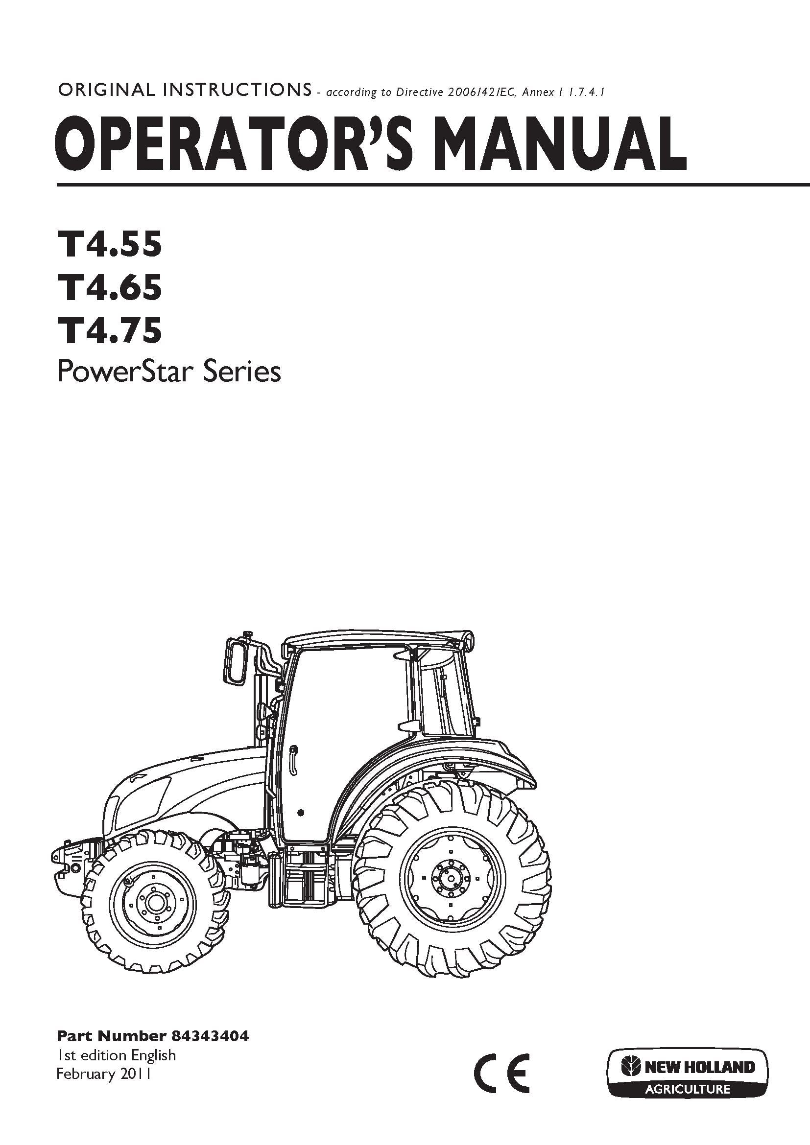 New Holland T455T465T475 Tractors Agricultural 022011 Operator's Manual (84343404)