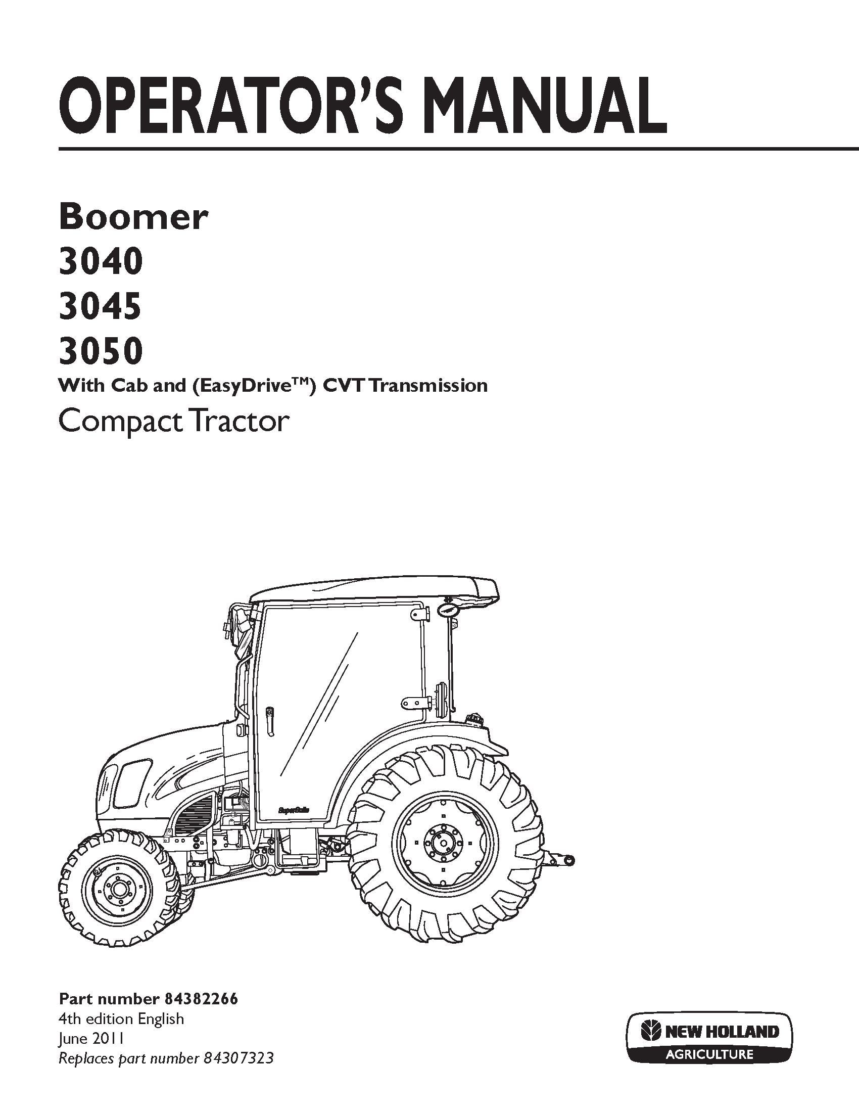 New Holland Boomer 3040,3045,3050 with Cab & EasyDrive CVT Trans Compact Trac Operator's Manual (84382266)