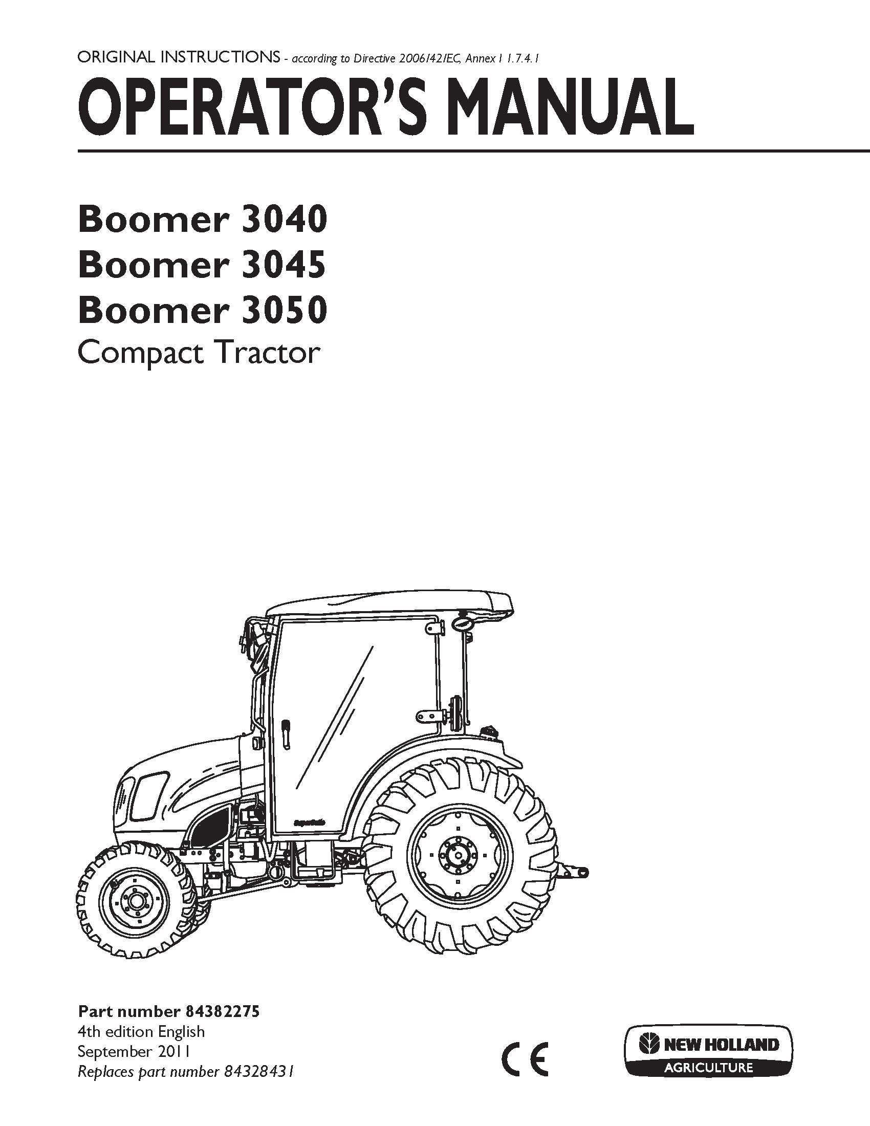 New Holland Boomer 3040, Boomer 3045, Boomer 3050 Compact Tractor Operator's Manual (84382275)