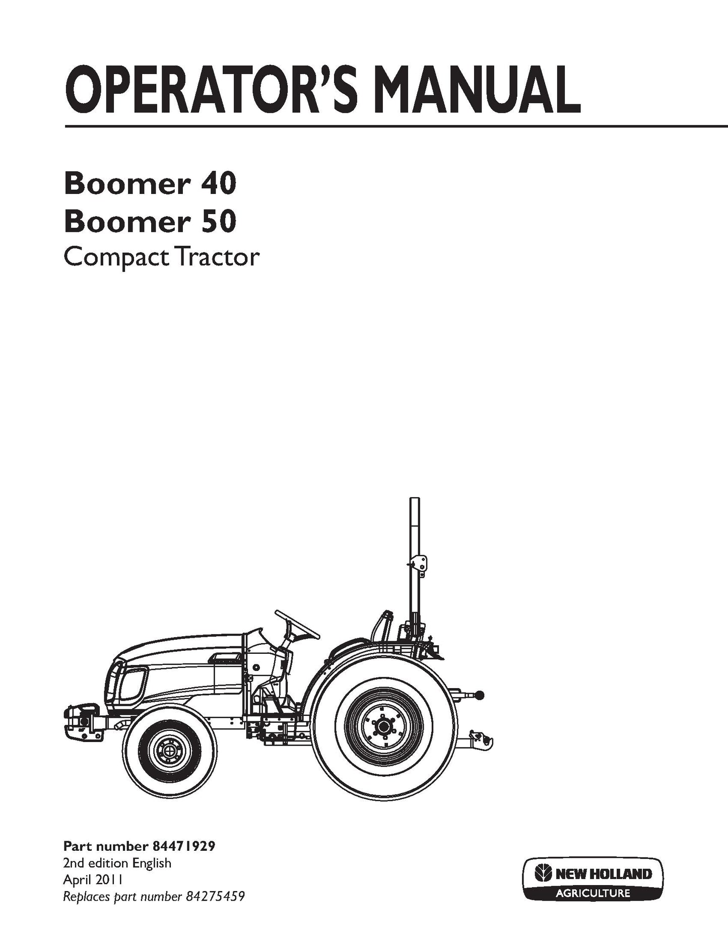 New Holland Boomer 40, Boomer 50 Compact Tractor Operator's Manual (84471929)