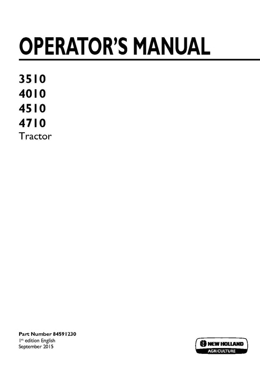 New Holland 3510, 4010, 4510, 4710 Tractor Operator's Manual (84591230)