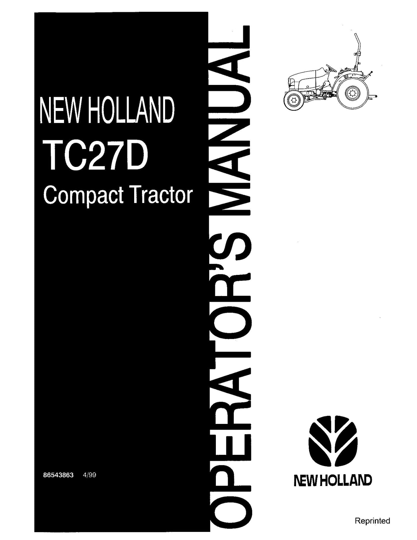 New Holland TC27D Compact Tractor Operator's Manual (86543863)