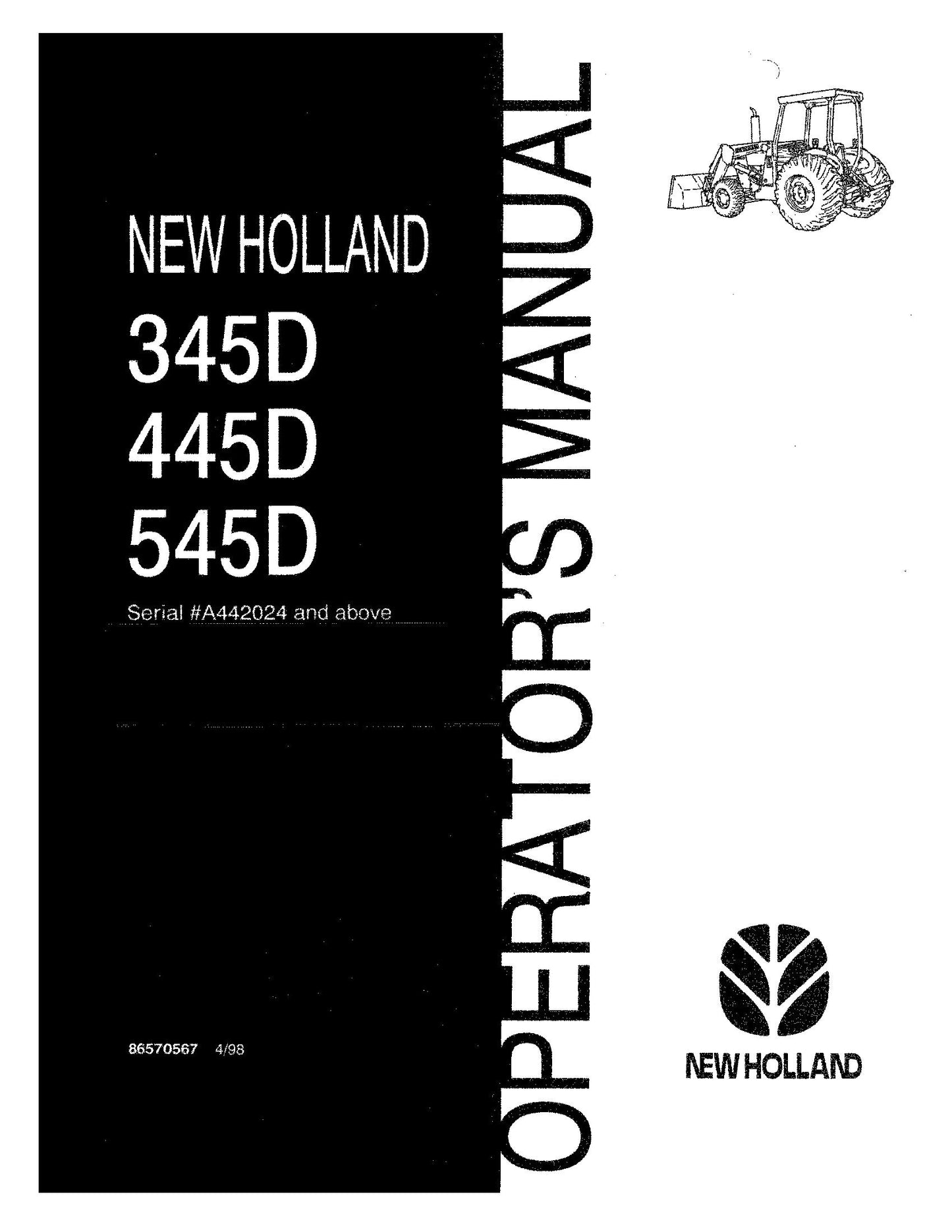 New Holland 345D445D 545D OM Operator's Manual (86570567)