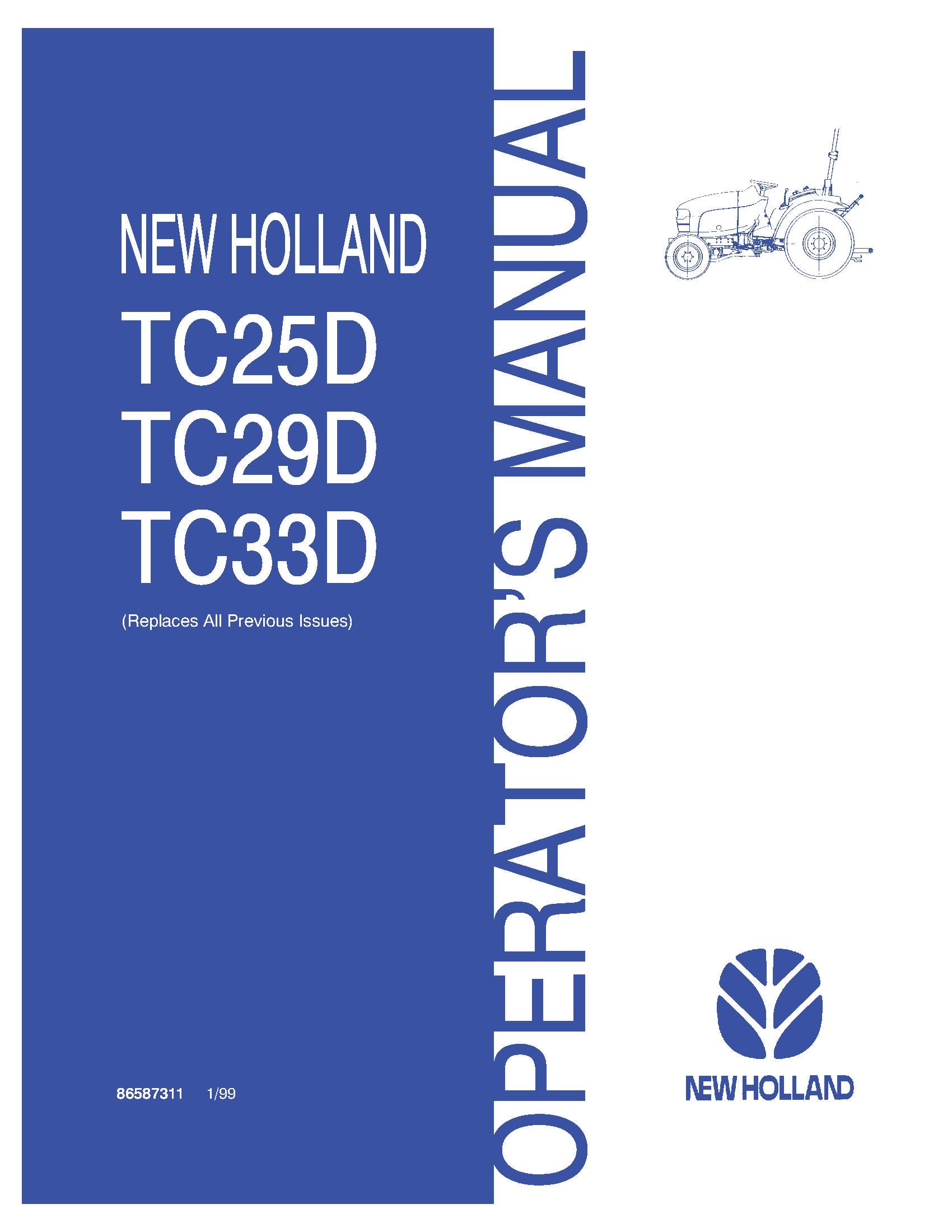 New Holland TC25D TC29D TC33D Tractor Operator's Manual (86587311)