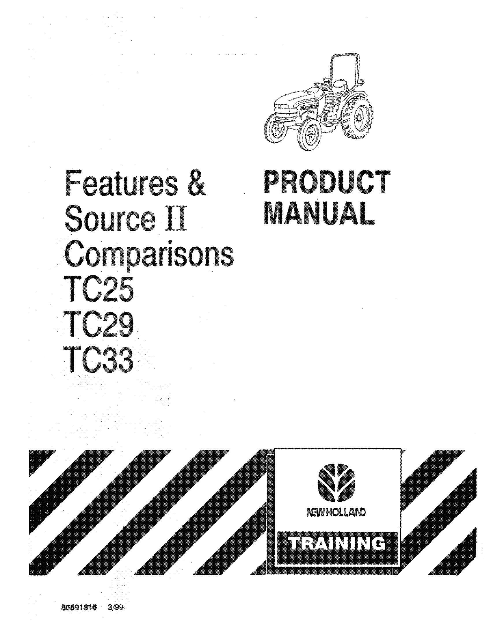New Holland TC25,TC29,TC33 Tractor Product Manual Operator's Manual (86591816)