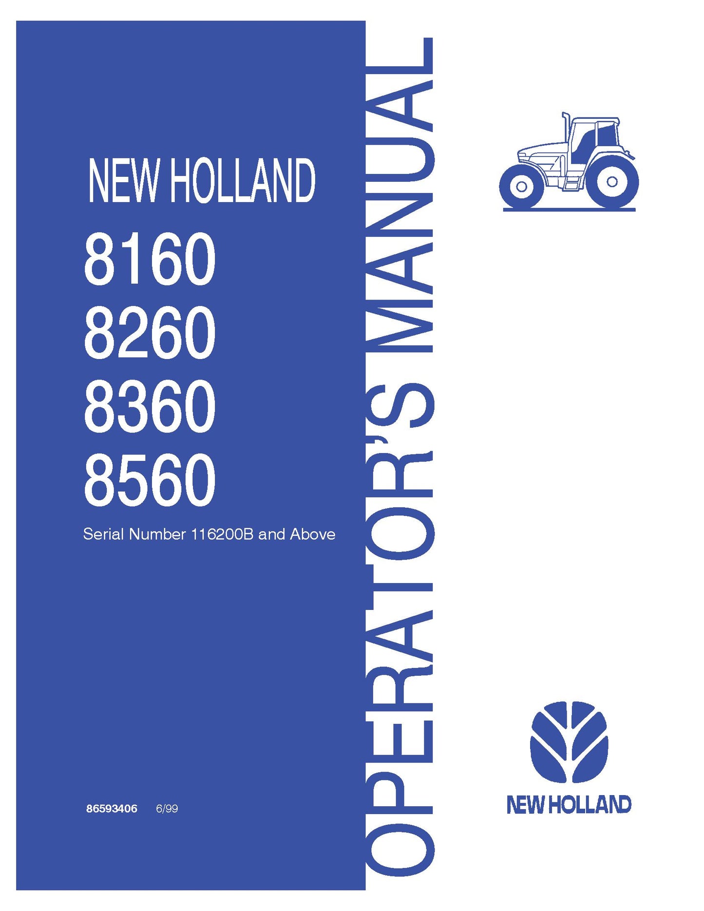 New Holland 8160, 8260, 8360, 8560 Tractor Operator's Manual (86593406)
