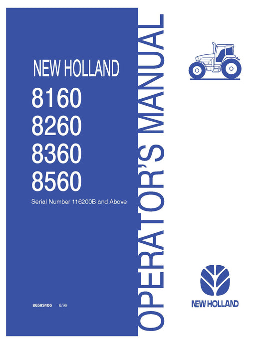 New Holland 8160, 8260, 8360, 8560 Tractor Operator's Manual (86593406)