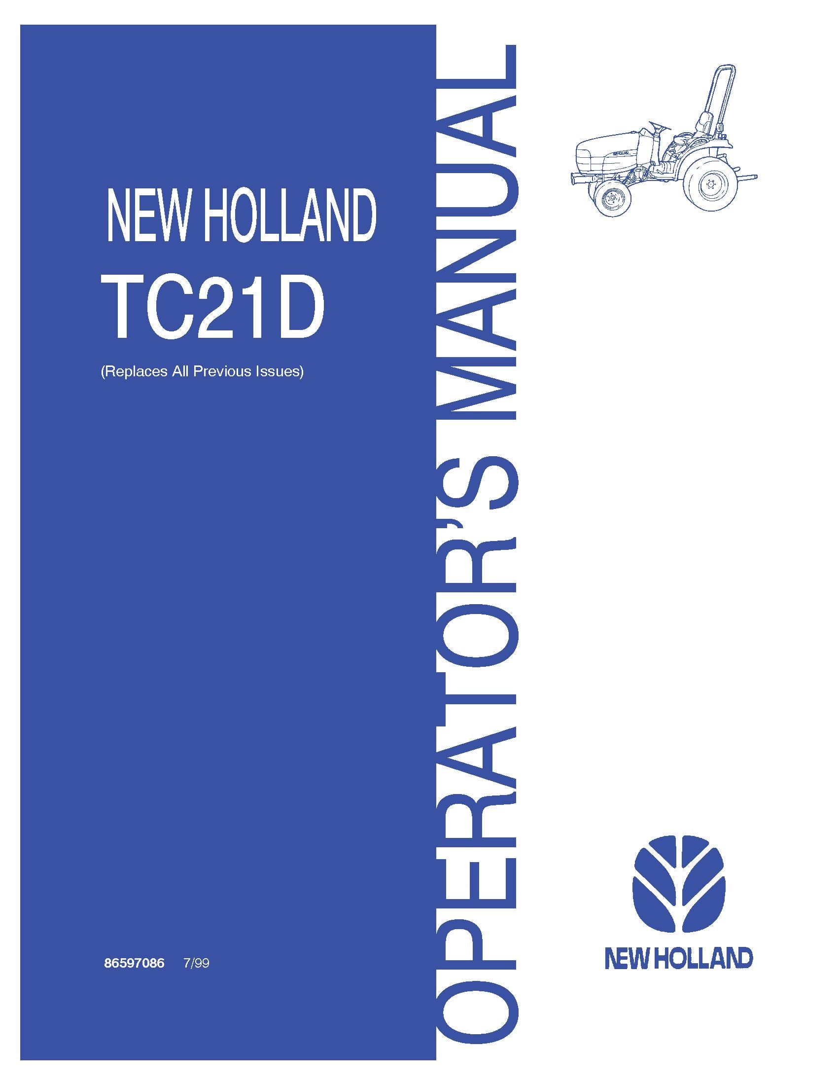 New Holland TC21D Tractor Operator's Manual (86597086)
