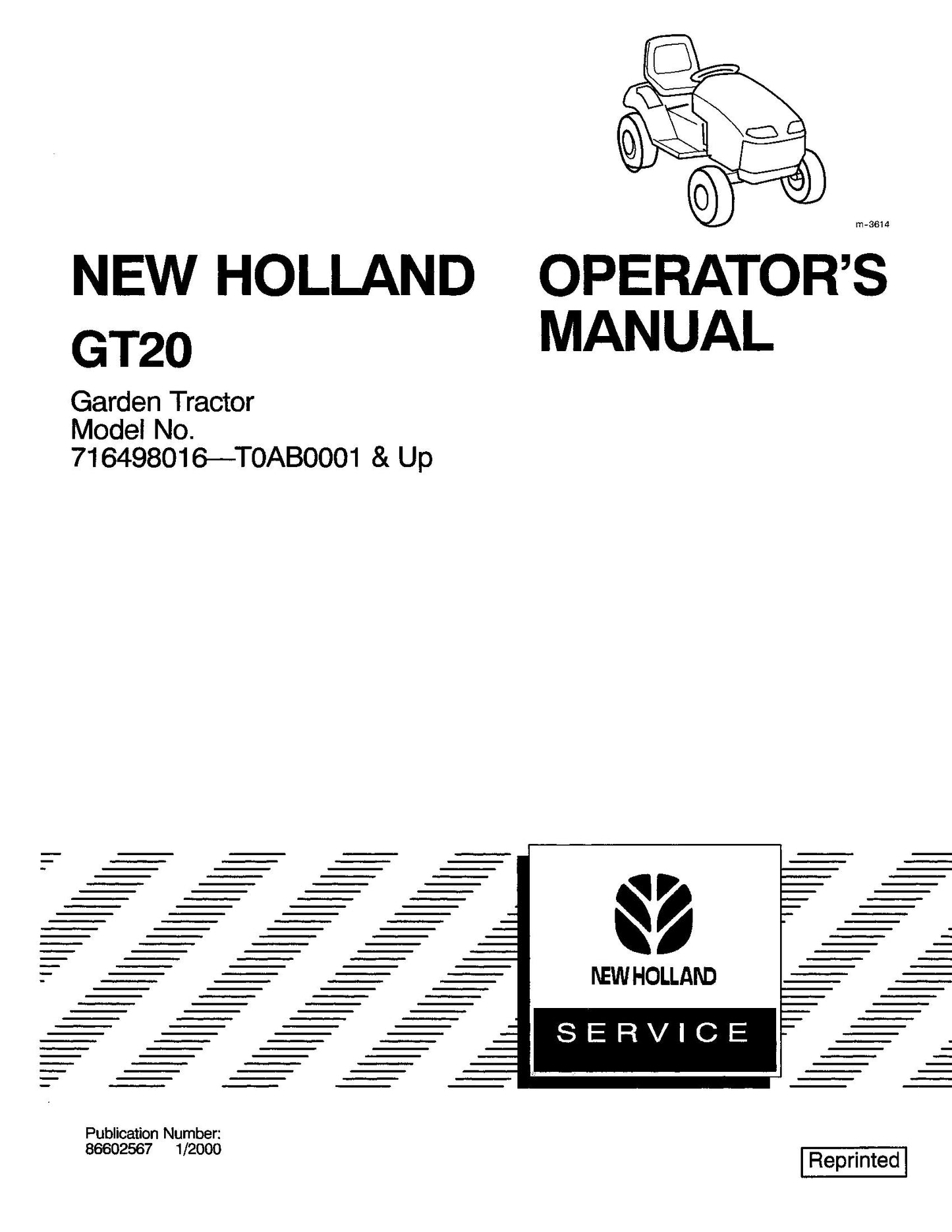 New Holland Garden Tractor GT20 Operator's Manual (86602567)
