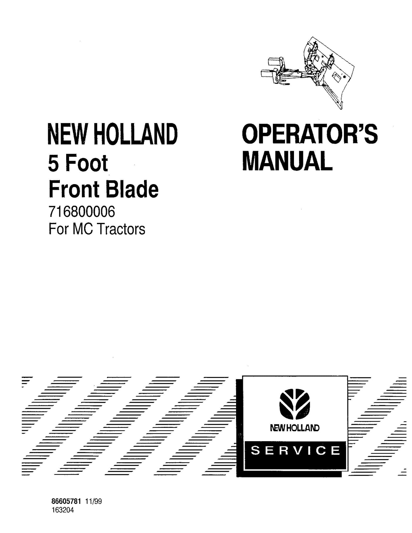 New Holland 5 Foot Front Blade For MC Tractors Operator's Manual (86605781)