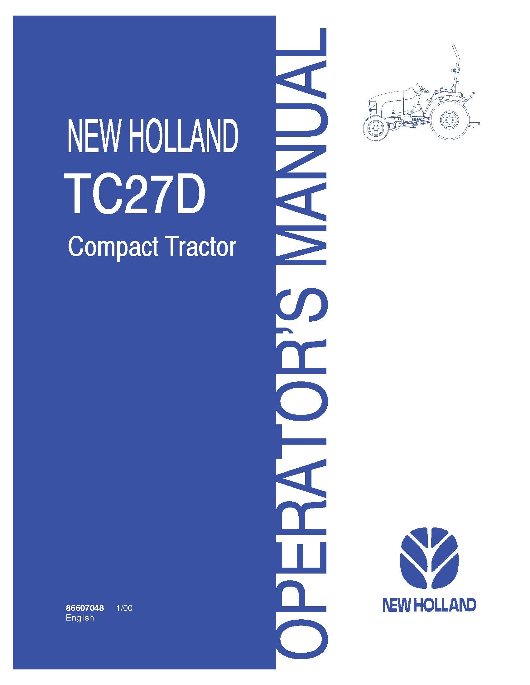 New Holland Compact Tractor TC27D Operator's Manual (86607048)