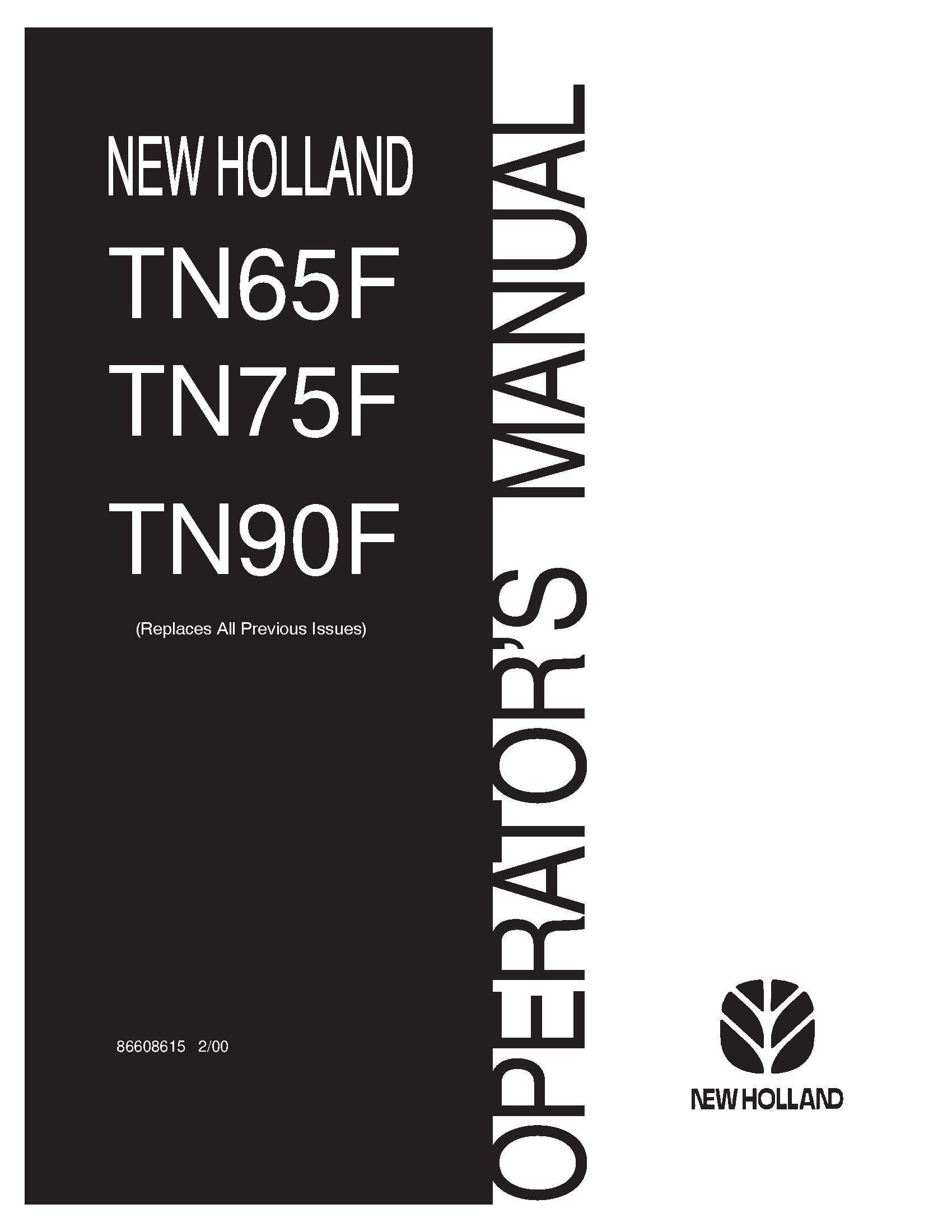 New Holland TN65F TN75F TN90F Operator's Manual (86608615)